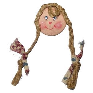 Women’s Blonde Braided Hair Rag Doll Vintage Raggedy Ann￼ Vintage Button Brooch
